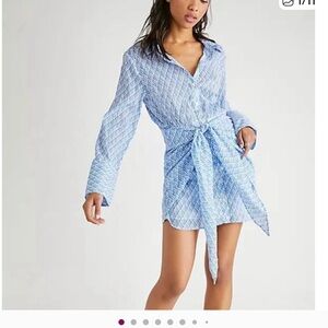Free People Blue Patterned tie waist dress free